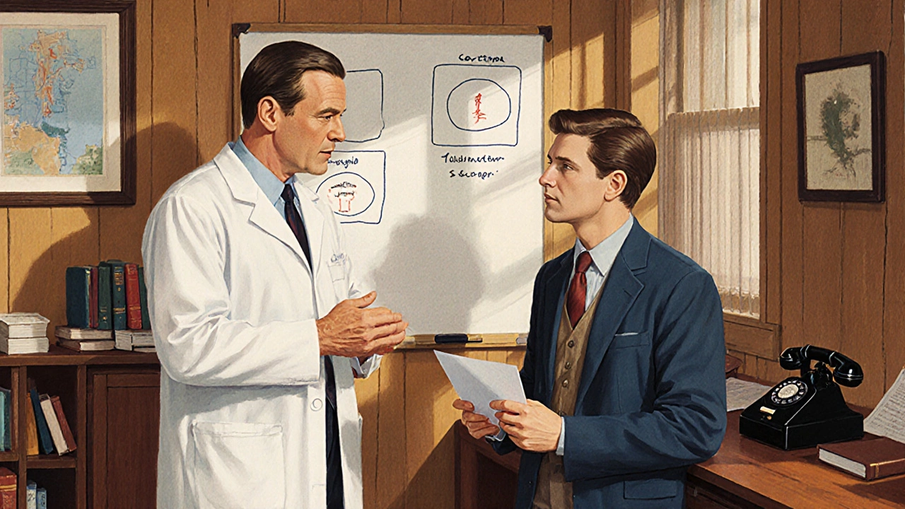A doctor explains ED treatment options to a patient in a cozy clinic office.