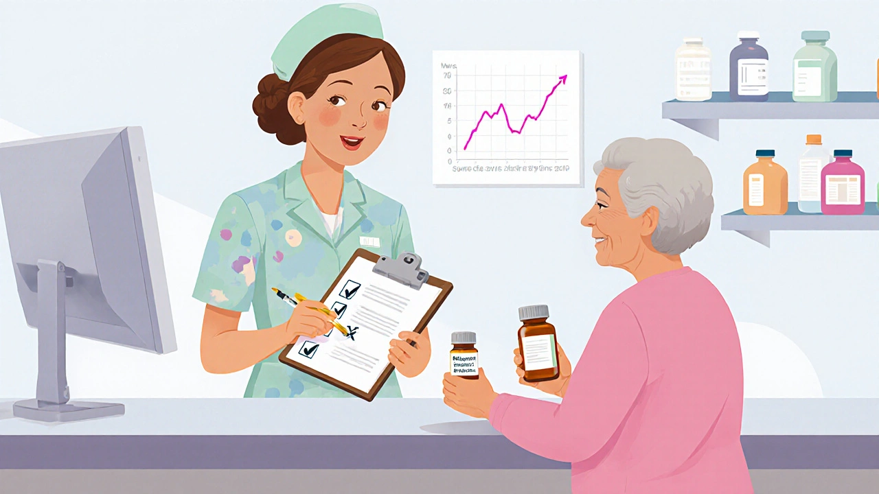 Nurse adjusting theophylline dose and giving a safer antibiotic, showcasing safety steps.