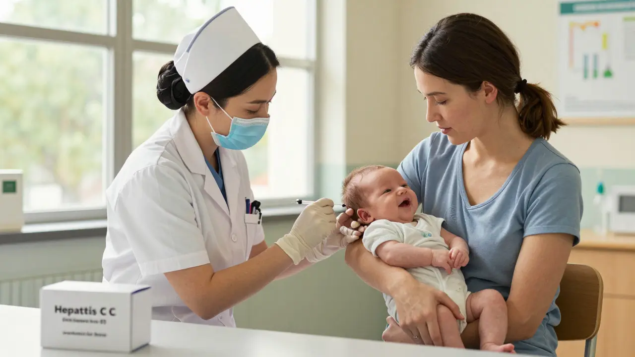 Nurse vaccinating newborn baby in bright clinic