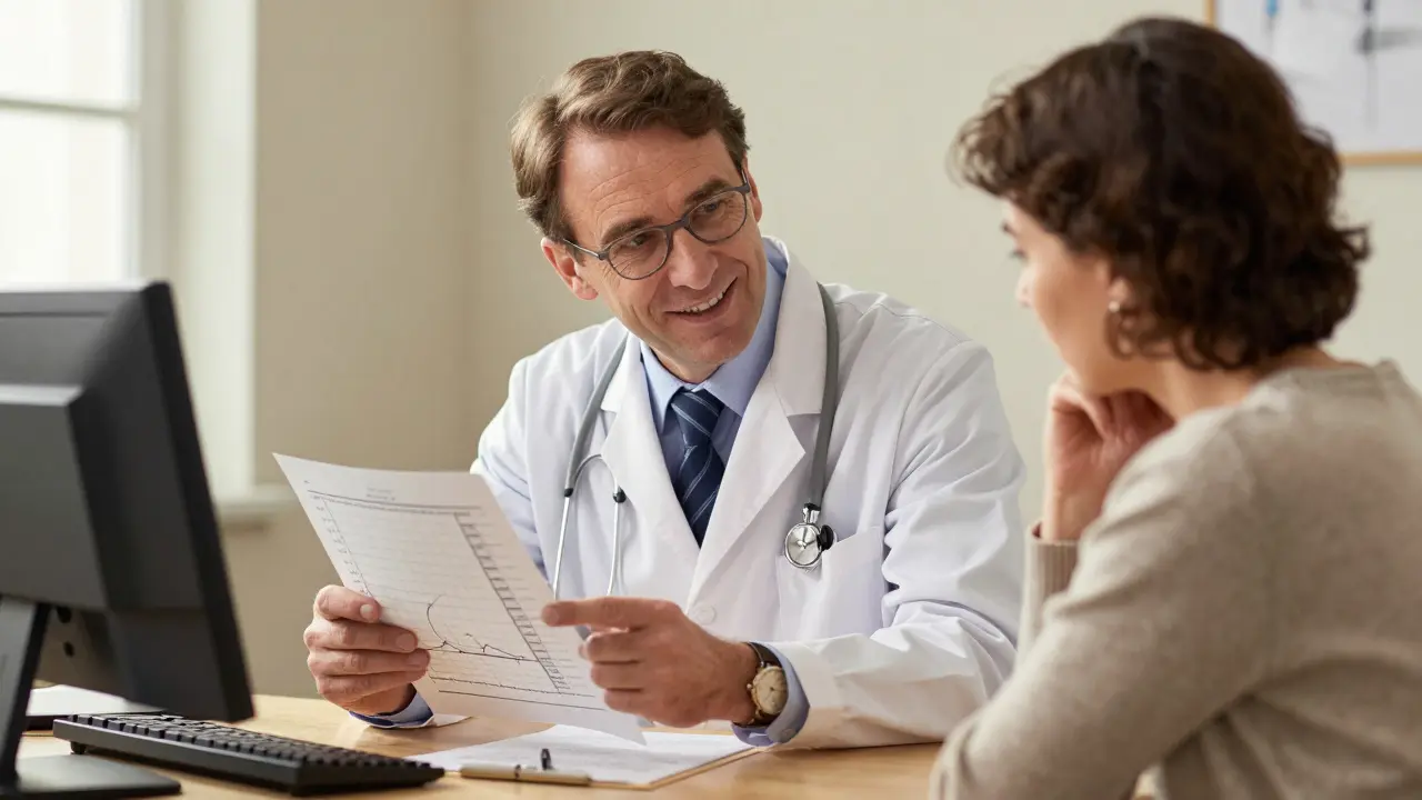 Doctor explaining INR chart to attentive patient