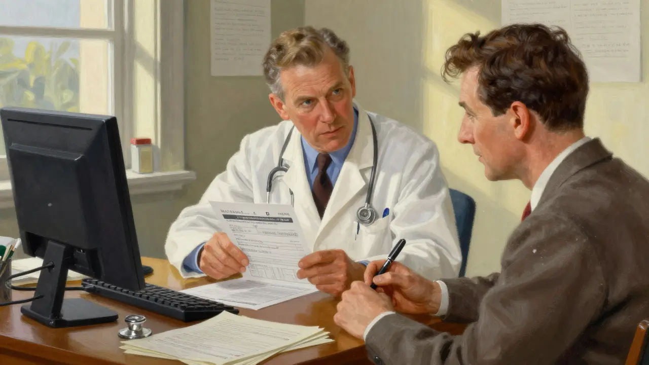 Doctor explaining insurance formulary tiers to a patient