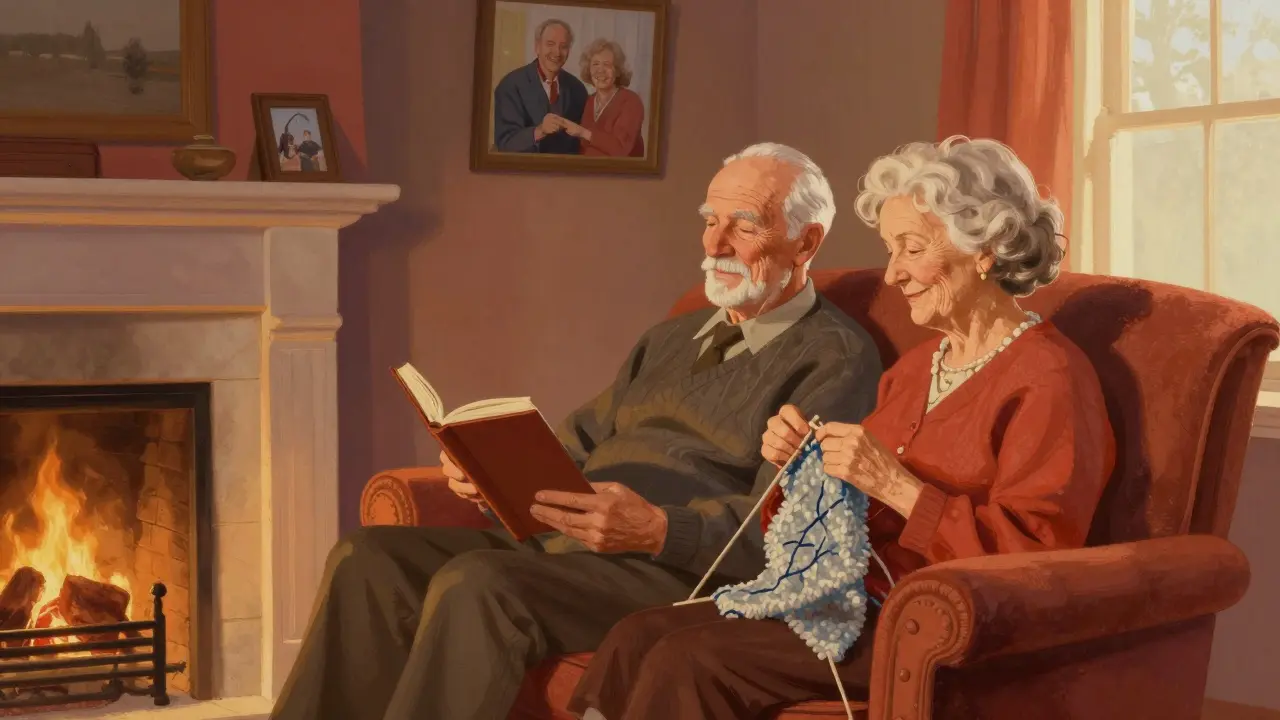 Elderly couple relaxing peacefully at home