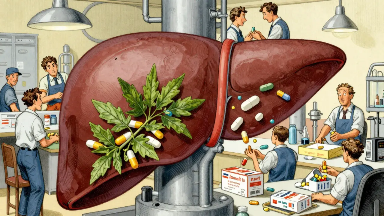 Illustration of liver enzymes rapidly breaking down medication