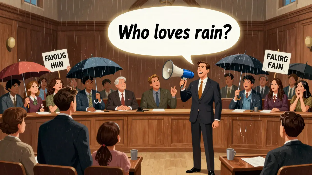 Manager speaking to a divided audience, illustrating the false consensus effect in marketing