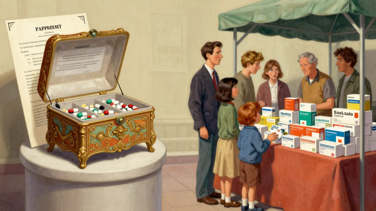 Metaphor showing expensive single-source drug vs affordable generics