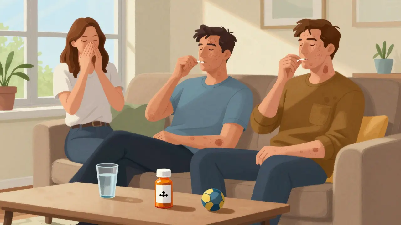 Couple managing hives with medication and relaxation techniques