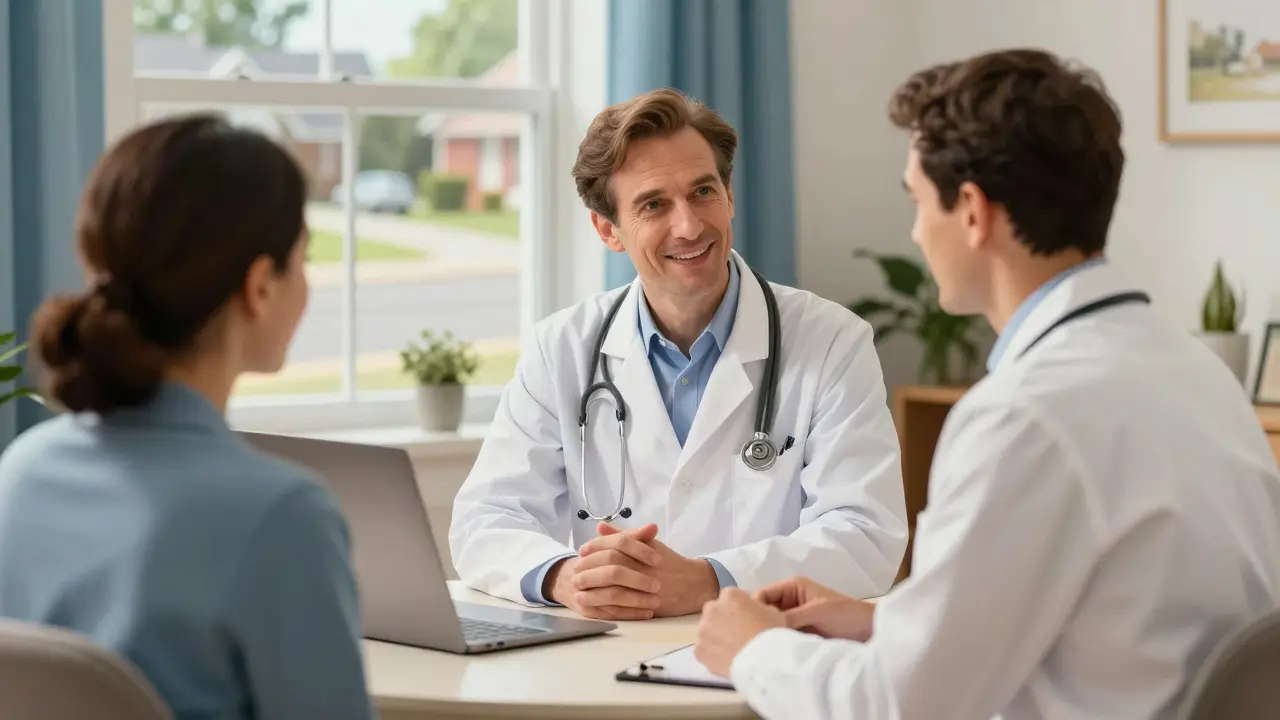 Doctor consulting with patient in living room for safe online prescription