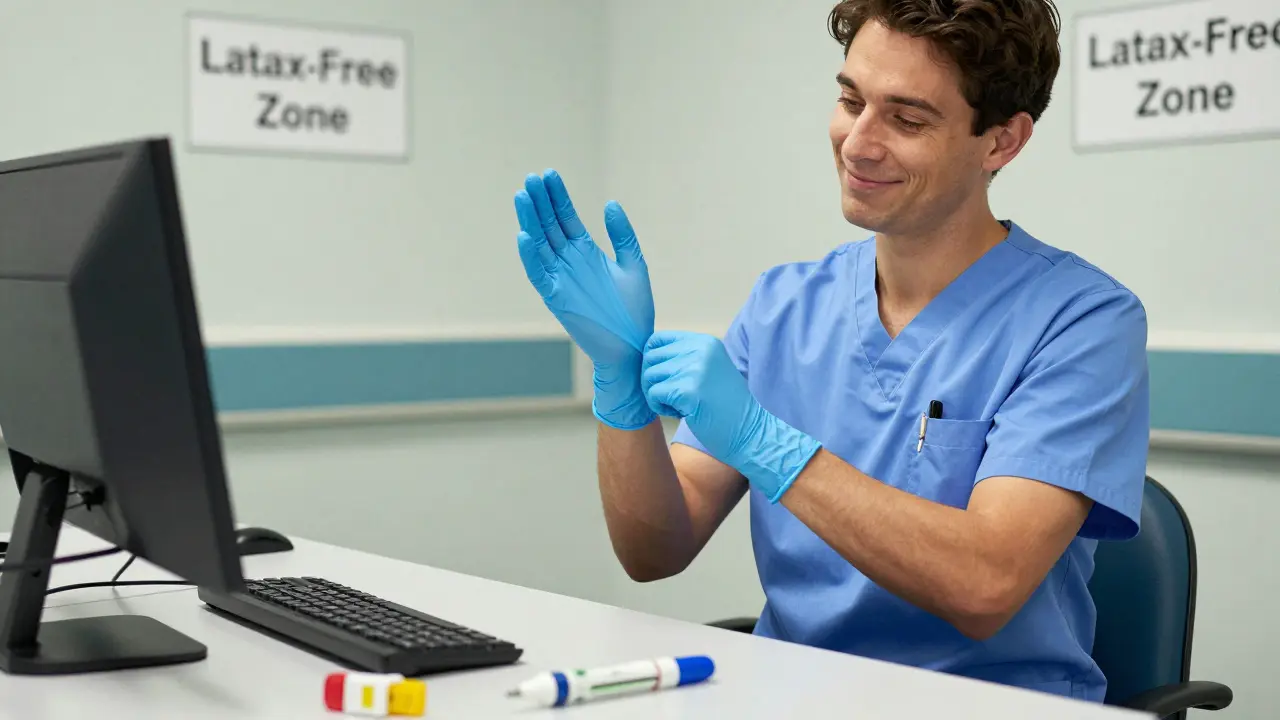 Healthcare worker using nitrile gloves safely