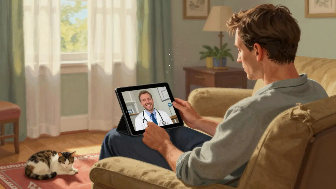 Patient having a reassuring video call with a doctor at home