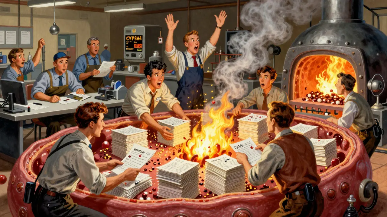 Metaphorical illustration of liver enzymes processing drugs rapidly