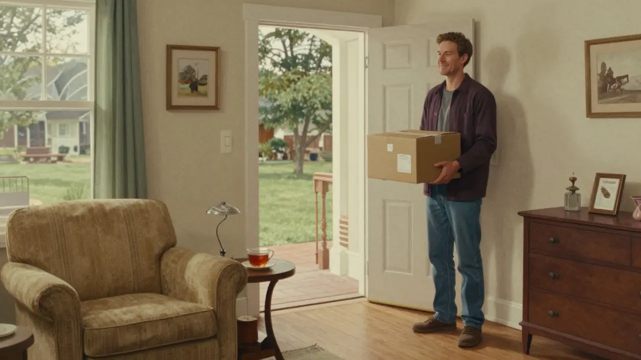 Person receiving a medication delivery package at home