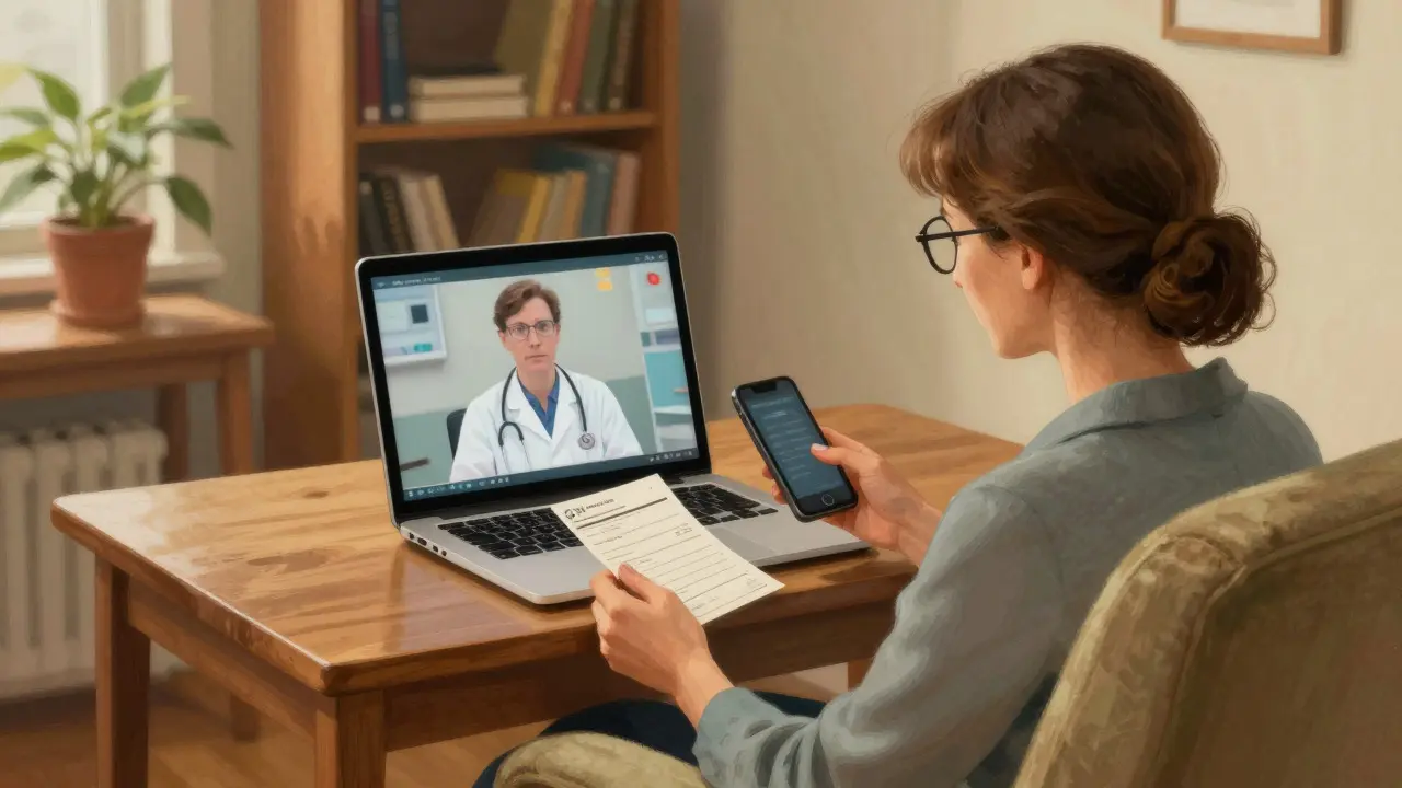 Woman using laptop for telehealth consult